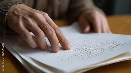 Wallpaper Mural Close-up of a person's hands delicately tracing textured dots on a white paper document, specifically designed for individuals with visual impairment Torontodigital.ca