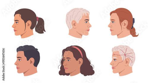 Diverse group of people s faces in profile view illustration