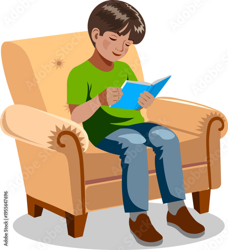 a boy reading a book