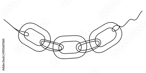 A minimalist single line drawing of three interconnected chain links on a plain white background Vector, illustration