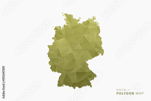 Germany polygon map vector illustration in low poly geometric style, soft pastel colors with Olive green, clean silhouette on solid background, ideal for infographic.