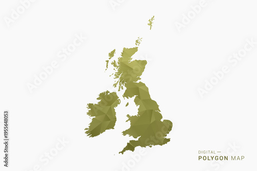 United Kingdom polygon map vector illustration in low poly geometric style, soft pastel colors with Olive green, clean silhouette on solid background, ideal for infographic.