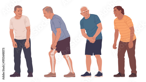 Four men illustrating stages of aging and physical decline