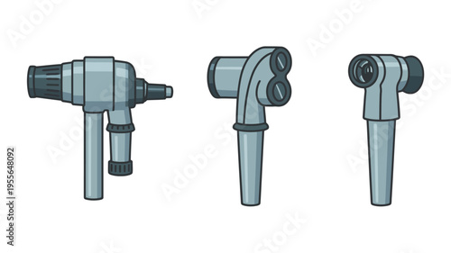 Three different types of otoscopes on a white background
