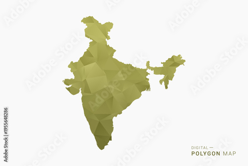 India polygon map vector illustration in low poly geometric style, soft pastel colors with Olive green, clean silhouette on solid background, ideal for infographic.