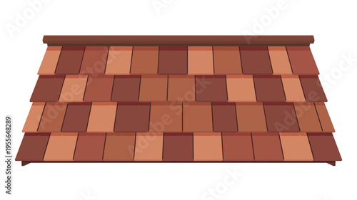 Close up view of a brown tiled roof section with varying shades of terracotta