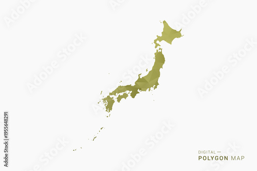 Japan polygon map vector illustration in low poly geometric style, soft pastel colors with Olive green, clean silhouette on solid background, ideal for infographic.