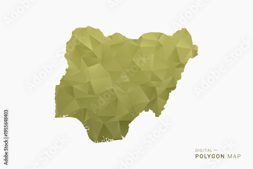 Nigeria polygon map vector illustration in low poly geometric style, soft pastel colors with Olive green, clean silhouette on solid background, ideal for infographic.
