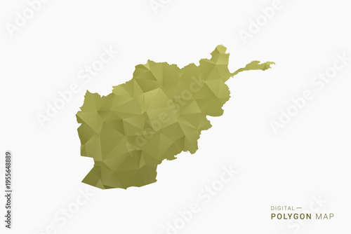 Afghanistan polygon map vector illustration in low poly geometric style, soft pastel colors with Olive green, clean silhouette on solid background, ideal for infographic.