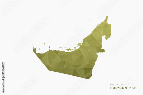 United Arab Emirates polygon map vector illustration in low poly geometric style, soft pastel colors with Olive green, clean silhouette on solid background, ideal for infographic.