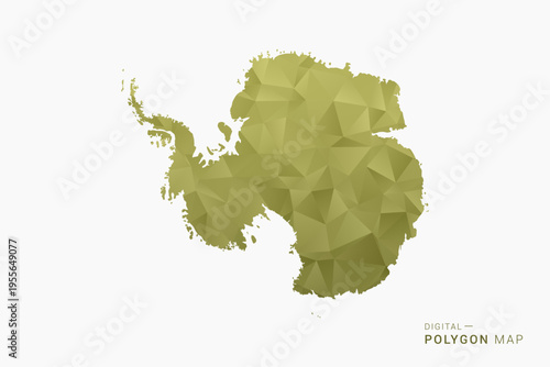 Antarctica polygon map vector illustration in low poly geometric style, soft pastel colors with Olive green, clean silhouette on solid background, ideal for infographic.