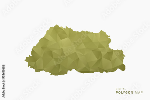 Bhutan polygon map vector illustration in low poly geometric style, soft pastel colors with Olive green, clean silhouette on solid background, ideal for infographic.