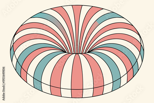 Colorful striped sphere with red, blue, and white stripes