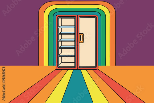 Colorful rainbow door with open double doors archway