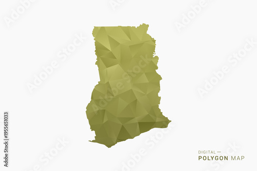 Ghana polygon map vector illustration in low poly geometric style, soft pastel colors with Olive green, clean silhouette on solid background, ideal for infographic.