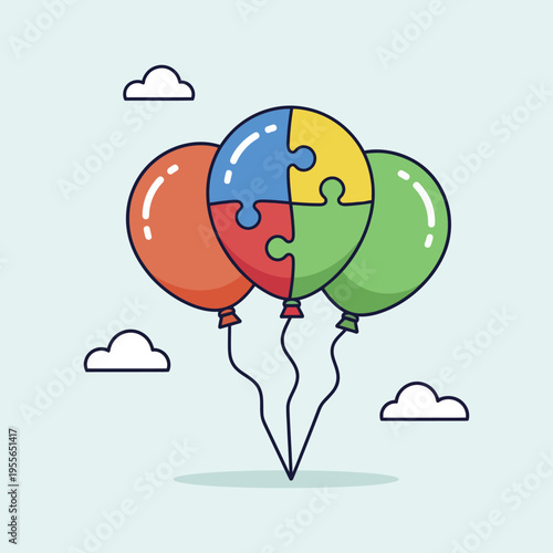 Autism Awareness Puzzle Balloon Illustration with Colorful Cartoon Style