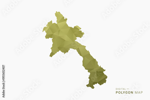 Laos polygon map vector illustration in low poly geometric style, soft pastel colors with Olive green, clean silhouette on solid background, ideal for infographic.