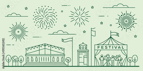 Festival with fireworks and buildings celebration event