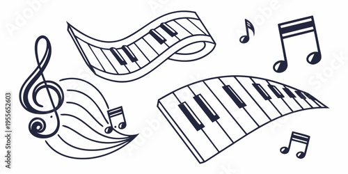 Music and piano line and symbols line treble clef music notes keyboard