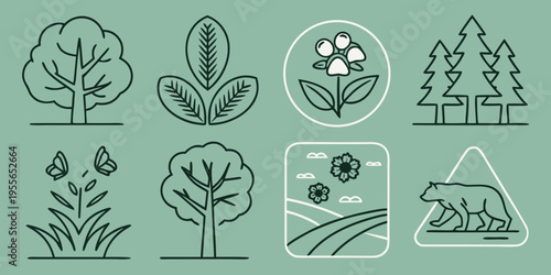 Nature with trees, plants, and animals leaf flower