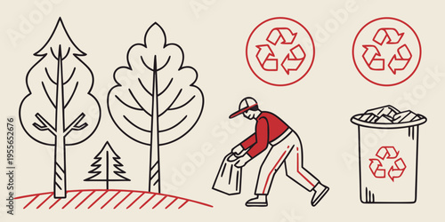 Recycling and Environmental trees trash can