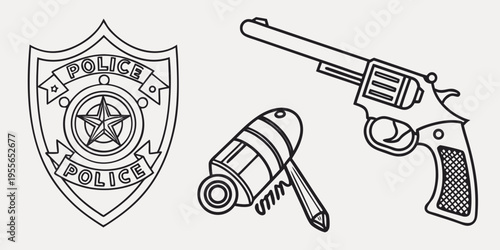 Police badge, gun, and bullet law enforcement security