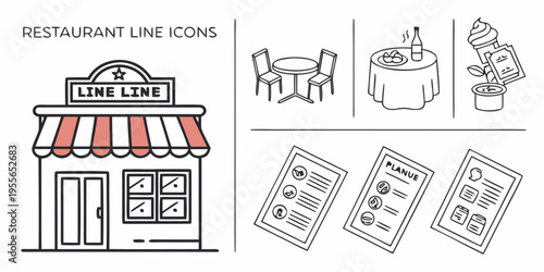 Restaurant line including building table menu line building food