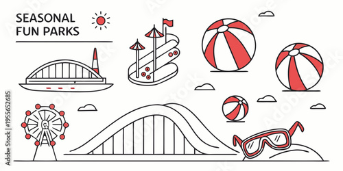 Seasonal fun park and attractions seasonal fun parks beach balls sunglasses roller coaster