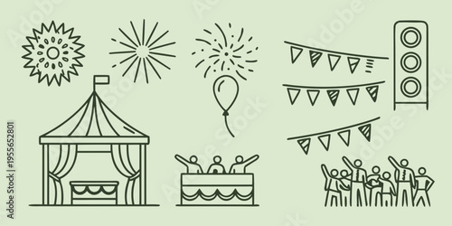 Black line of carnival and party fireworks