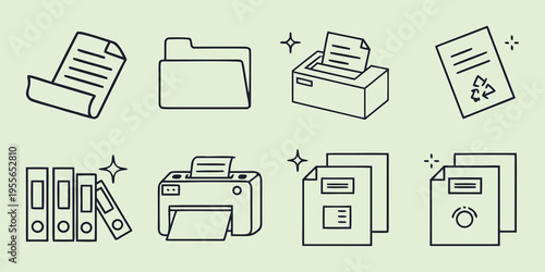 Black line of office and paperwork line office documents files