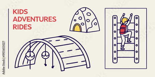 Kids play area with climbing wall and tunnel adventures rides playground