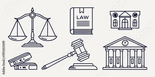 Law and justice symbols scales gavel book