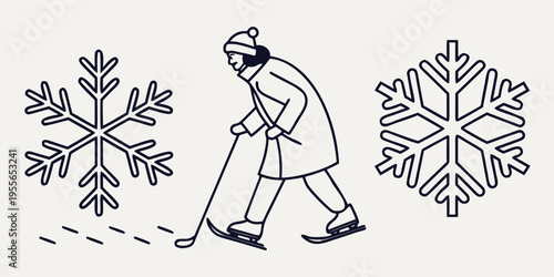 Winter with snowflakes and skater winter snowflakes ice skater winter sports cold weather