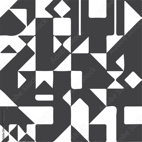 A monochromatic abstract pattern featuring geometric shapes in a balanced black and white grid Vector, illustration