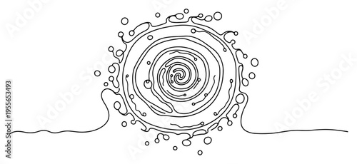 Spiral vortex with circular cell shapes in single continuous line minimalist art style