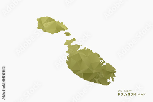 Malta polygon map vector illustration in low poly geometric style, soft pastel colors with Olive green, clean silhouette on solid background, ideal for infographic.
