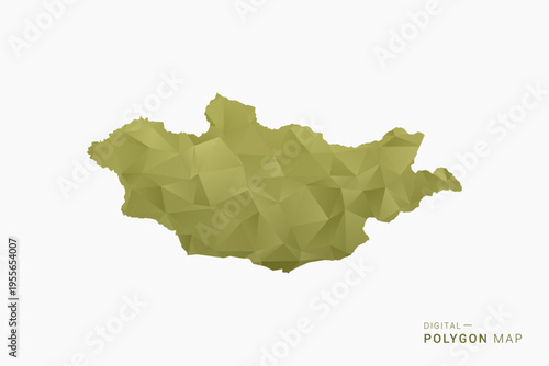 Mongolia polygon map vector illustration in low poly geometric style, soft pastel colors with Olive green, clean silhouette on solid background, ideal for infographic.