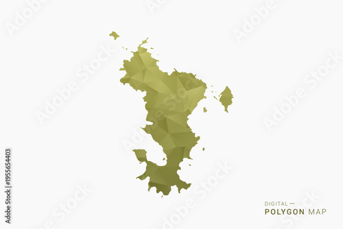 Mayotte polygon map vector illustration in low poly geometric style, soft pastel colors with Olive green, clean silhouette on solid background, ideal for infographic.