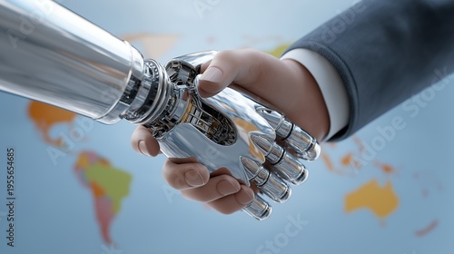 Human and humanoid robot handshake for AI business partnership