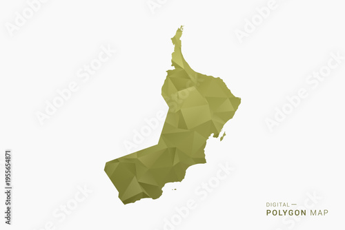 Oman polygon map vector illustration in low poly geometric style, soft pastel colors with Olive green, clean silhouette on solid background, ideal for infographic.
