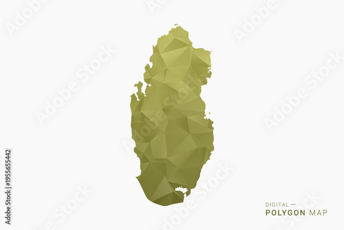 Qatar polygon map vector illustration in low poly geometric style, soft pastel colors with Olive green, clean silhouette on solid background, ideal for infographic.