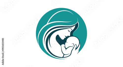 Mother and Baby Logo Icon Vector - Elegant Silhouette of Woman Holding Newborn Child for Parenting, Healthcare, and Family Branding