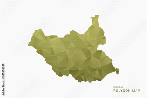South Sudan polygon map vector illustration in low poly geometric style, soft pastel colors with Olive green, clean silhouette on solid background, ideal for infographic.