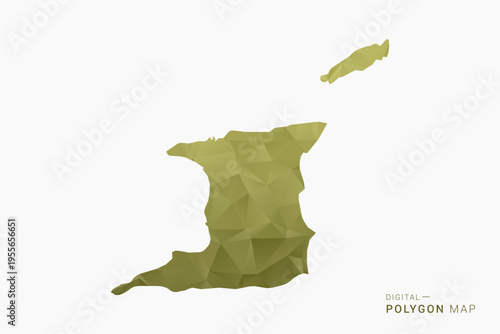 Trinidad and Tobago polygon map vector illustration in low poly geometric style, soft pastel colors with Olive green, clean silhouette on solid background, ideal for infographic.