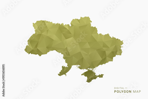 Ukraine polygon map vector illustration in low poly geometric style, soft pastel colors with Olive green, clean silhouette on solid background, ideal for infographic.