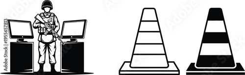 Construction worker and traffic cones illustration