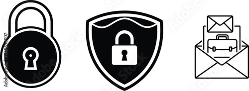 Security icons including padlock shield and secure email