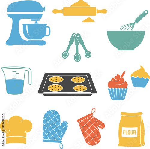 Baking essentials and tools illustration