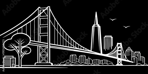 USA, US, U.S, United States - San Francisco skyline bridge minimal svg clean geometric vector black white