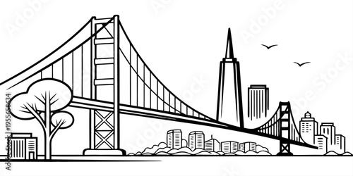 USA, US, U.S, United States - San Francisco skyline bridge minimal svg clean geometric vector black white